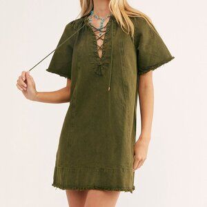 Free People When Hearts Align Green olive Mini Boho Dress